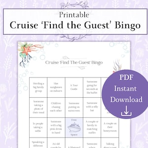 Cruise &#39;Find the Guest&#39; Bingo Printable PDF | Cruise Ship Bingo | Cruise Activities | Summer Vacation Bingo Sheet