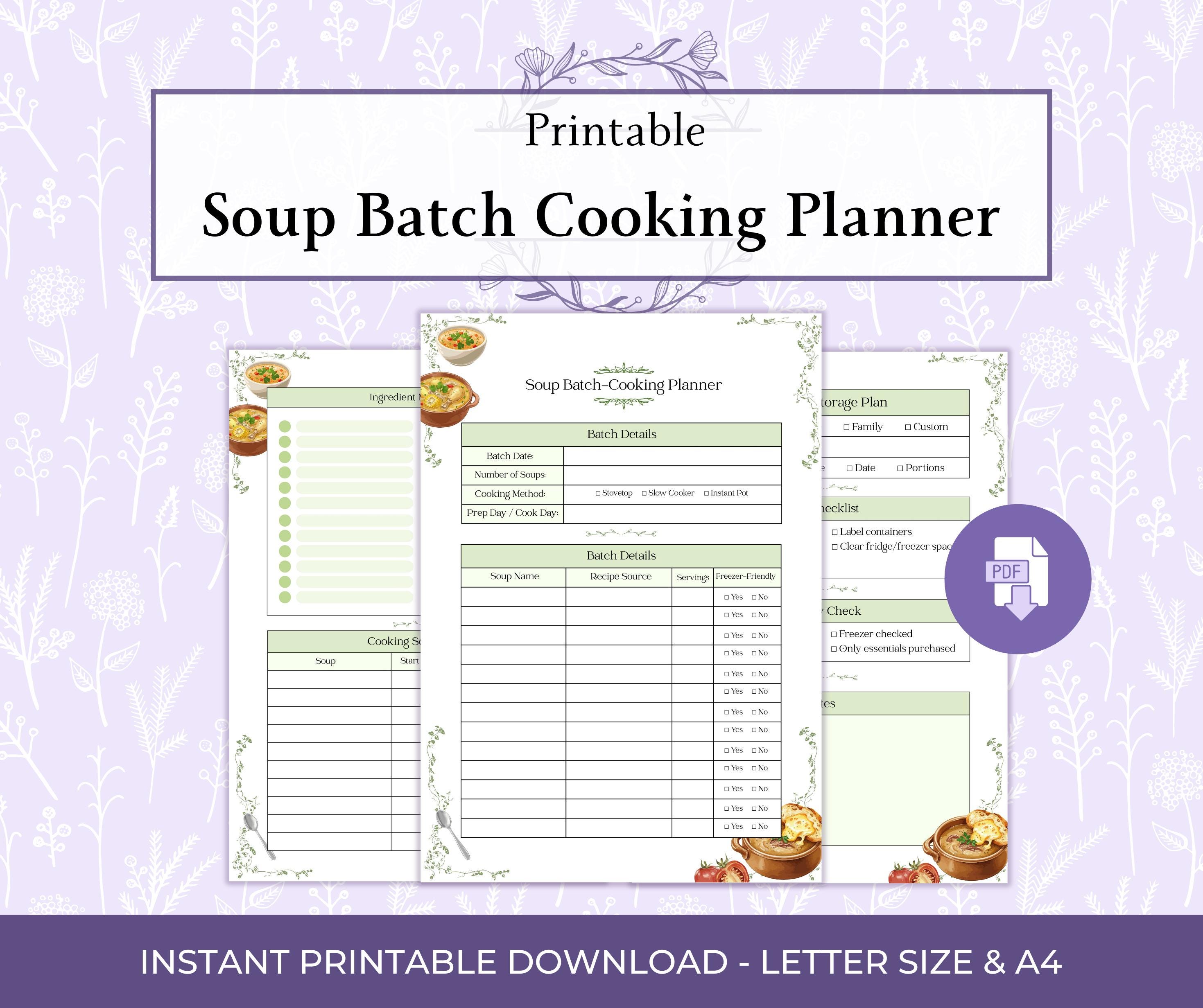 Soup Batch Cooking Planner Printable PDF, Freezer Soup Meal Prep, Make ...