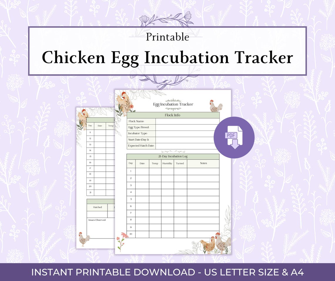 Chicken Egg Incubation Tracker Printable PDF, 21 Day Hatch Log ...