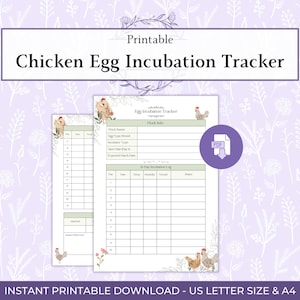 Afdrukbare pdf-incubatietracker kippenei, afdrukbaar logboek 21 dagen broedeieren, planner broedeieren, recordblad broedeieren pluimvee