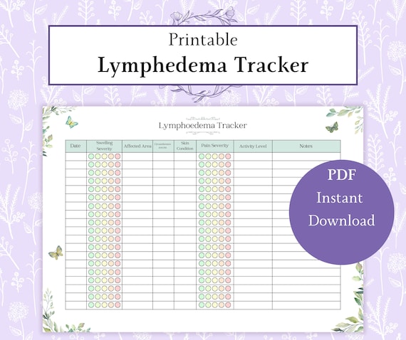 Lymphedema Tracker Printable PDF | Symptom Record Chart | Swelling Tracker | Lymphedema Management Log