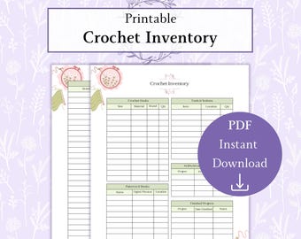 PDF imprimable d'inventaire au crochet, suivi d'inventaire de fil, suivi de cachette de fil, inventaire de projet au crochet, suivi des fournitures au crochet