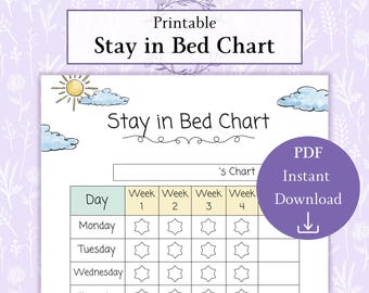 Gráfico para quedarse en la cama en formato PDF imprimible / Gráfico para la hora de acostarse / Gráfico de recompensas / Gráfico para la hora de dormir / Seguimiento del sueño de los niños / Gráfico de incentivos