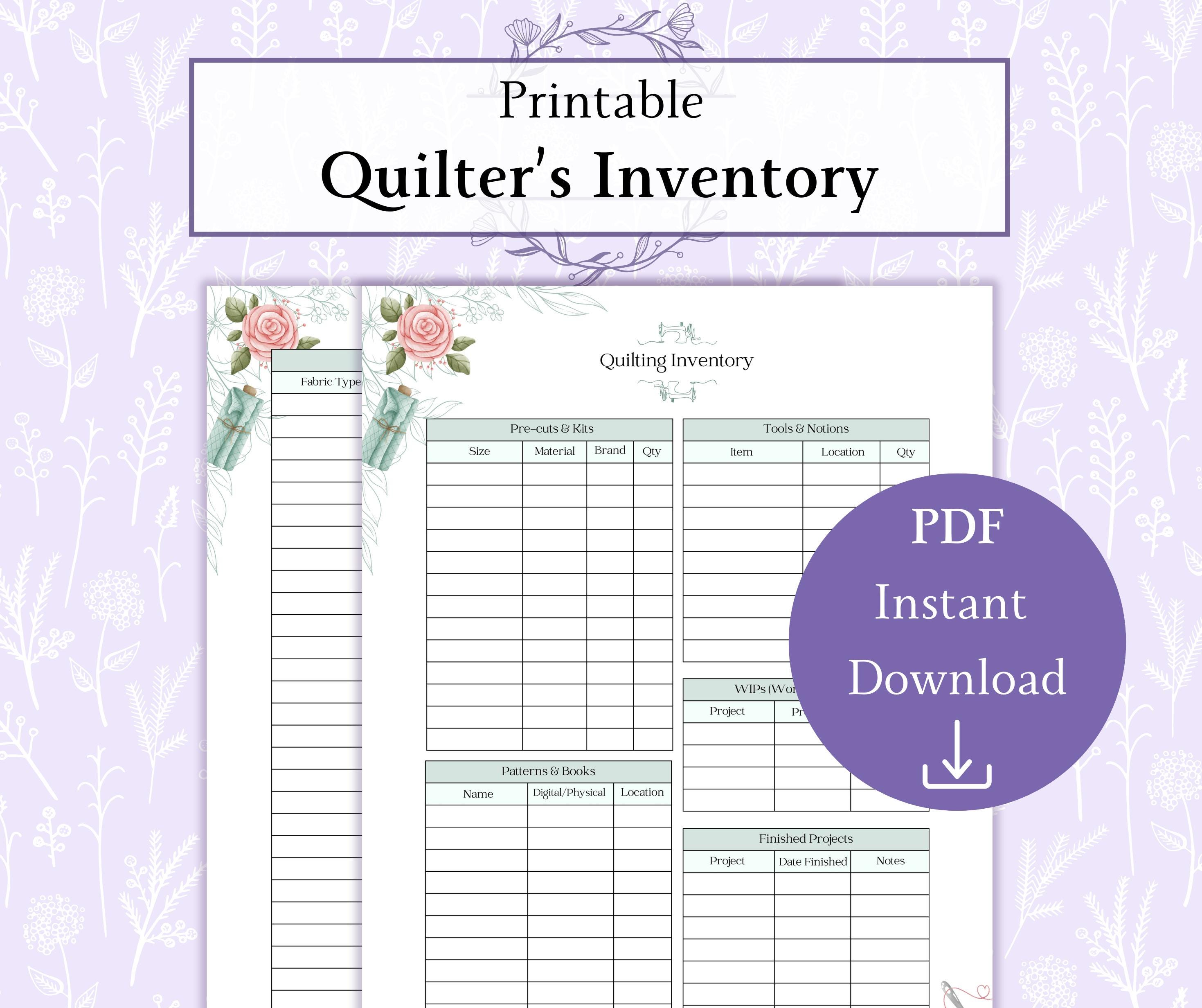 Quilters Inventory Printable PDF, Quilting Supply Tracker, Fabric ...