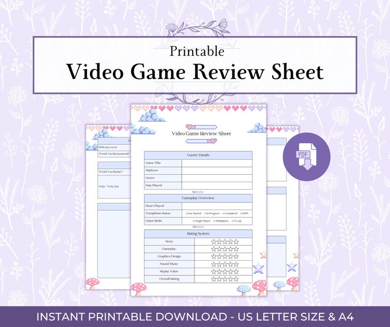 Video Game Review Printable PDF, Gaming Review Sheet, Gamer Journal ...