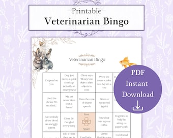 Veterinarian Bingo Sheet Printable PDF, Vet Clinic Gift, Veterinary Humor, Vet Tech Gift, Animal Lover Game, Pet Care Gift