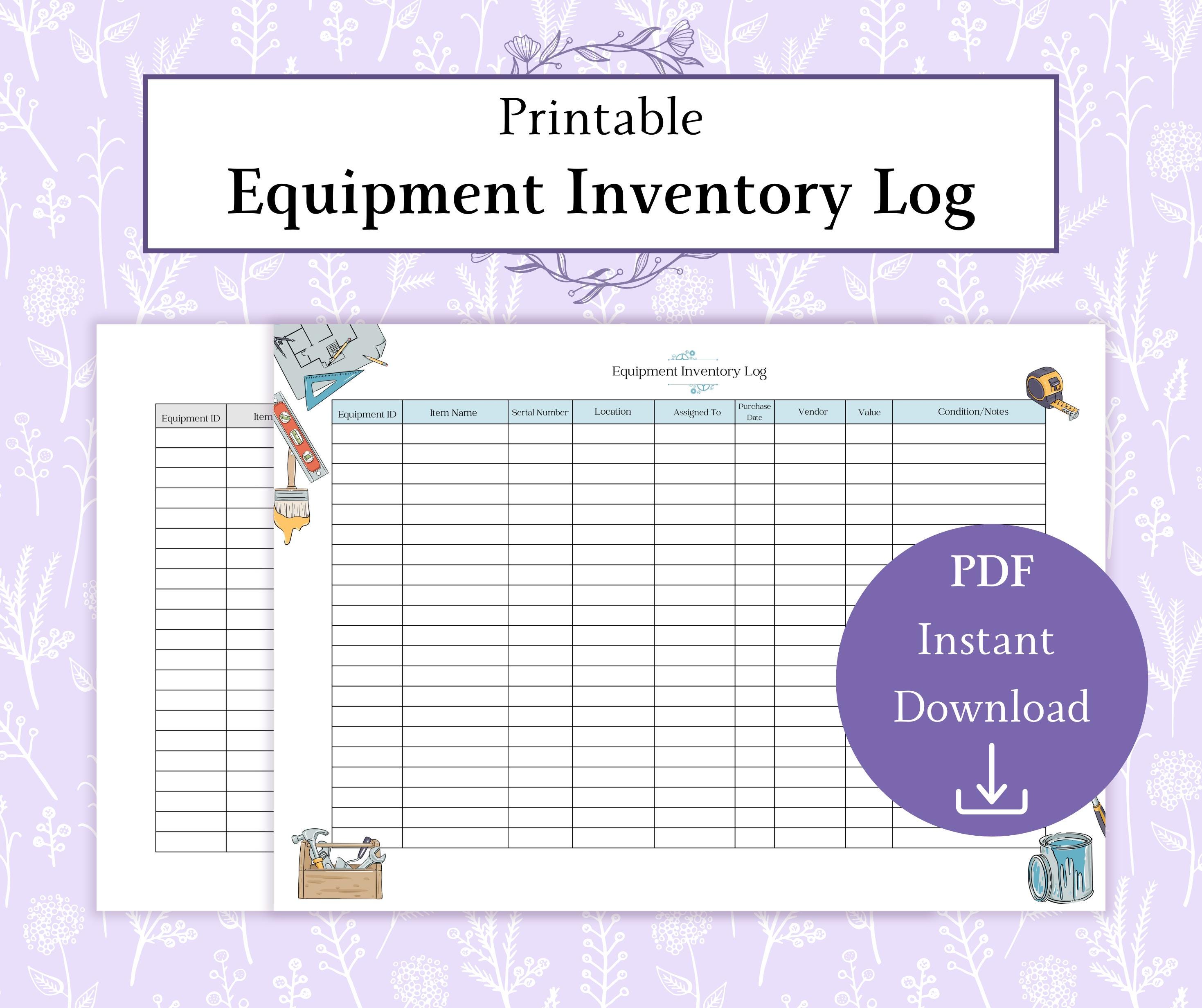 Tree Inventory Log Template Equipment Inventory Log Printable PDF | Warehouse Management ...
