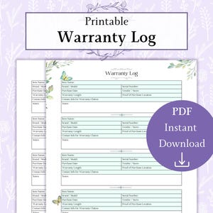 保証ログ（印刷可能なPDF） | 保証トラッカー | 保証記録シート | 製品保証オーガナイザー | 家電製品保証ログ