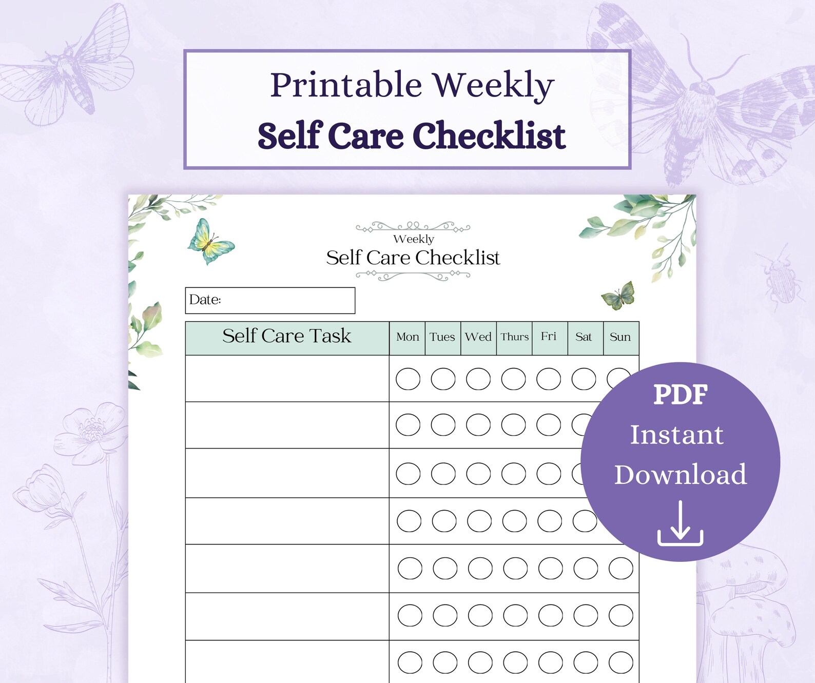 Self Care Checklist Printable PDF | Weekly Self Love Journal | Personal ...