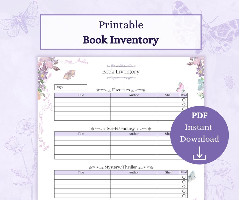 Book Inventory Printable PDF | Book Genres Inventory Tracker | Reading ...