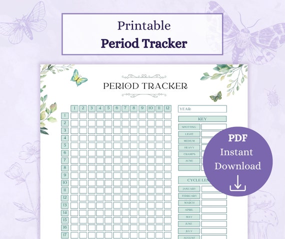 Period Tracker Printable PDF | Menstrual Chart | Period Journal | Menstrual Tracker | Period Log