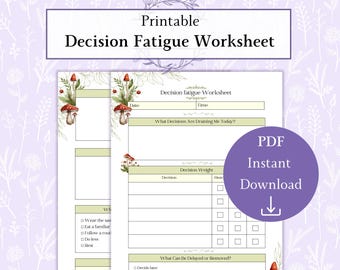 Werkblad beslissingsmoeheid afdrukbare pdf, ondersteuning voor ADHD-overweldiging en burn-out, mentale belasting verminderen Afdrukbare pdf, zachte planning