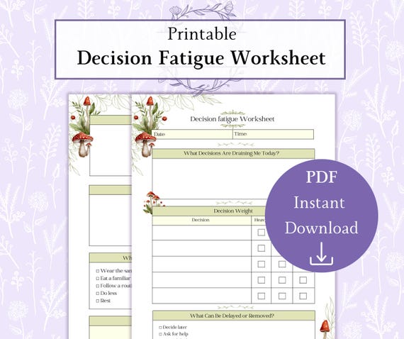 Decision Fatigue Worksheet Printable PDF, ADHD Overwhelm & Burnout Support, Reduce Mental Load Printable, Gentle Planning PDF