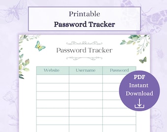 Password Tracker Printable PDF | Password Logbook | Password Keeper | Username Password Reminder