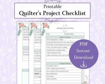 Quilters Projekt Checkliste druckbare PDF, Quilt Checkliste, Quilt Projektplaner, Quilting Organisationsblatt, Quilting To Do Liste
