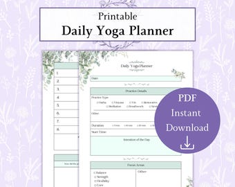 Daily Yoga Planner Printable PDF, Yoga Practice Tracker, Wellness Routine Planner, Meditation & Stretching Log, Yoga Journal