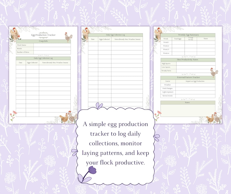 Chicken Egg Production Tracker Printable PDF, Egg Collection Log ...