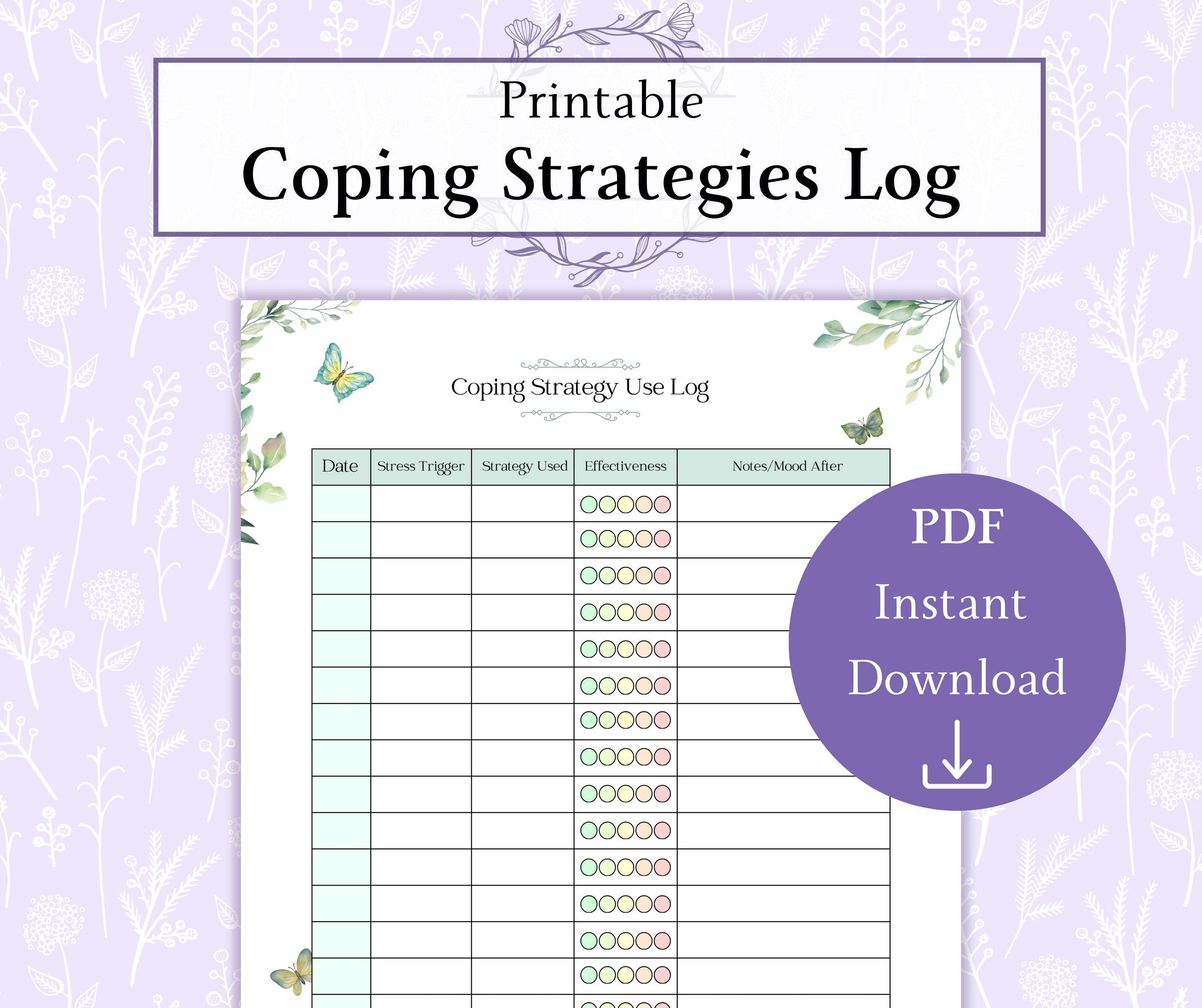 Coping Strategies Log Printable PDF | Coping Skills Use Chart | Coping ...