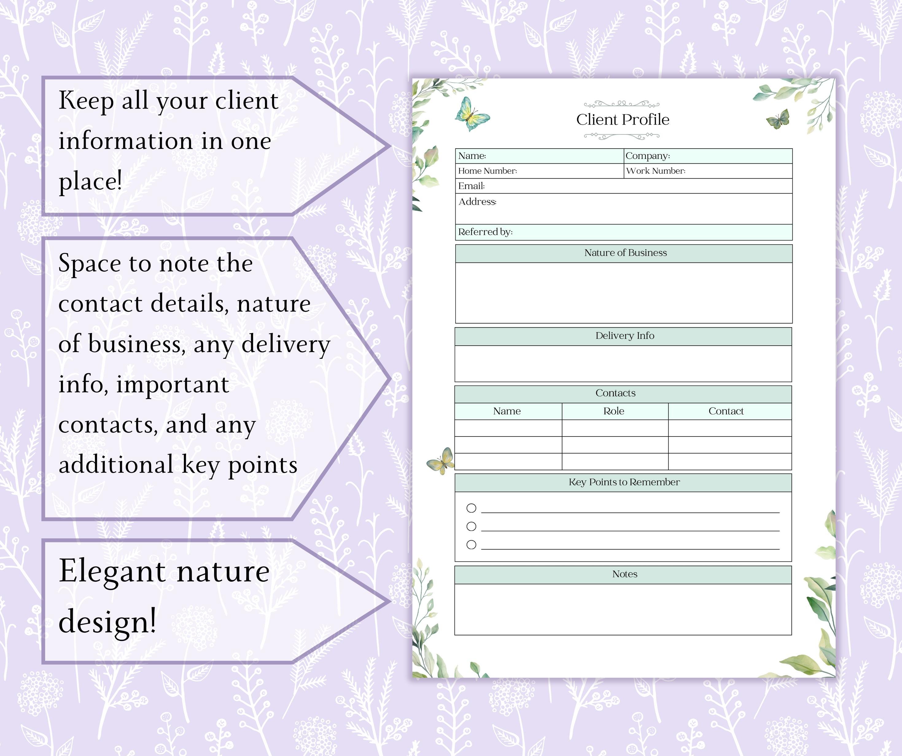 Client Profile Printable PDF | Contact List | Customer Database ...