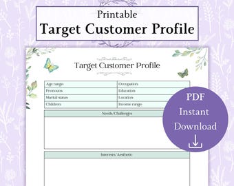 Perfil de cliente objetivo PDF imprimible / Base de datos de clientes ideales / Rastreador de negocios / Registro de clientes Información del cliente