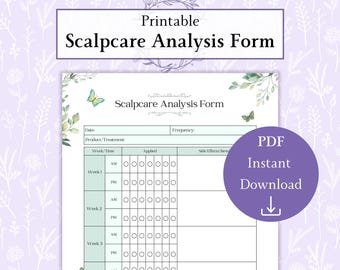 Kopfhautbehandlung-Analytik-Formular druckbare PDF | Haarpflege Tracker | Haar Reparatur Tagebuch | Kopfhaut Produkt Journal | Kopfhaut-Gesundheits-Routine
