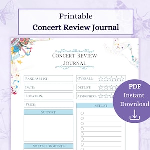 Konzert Journal Rückblick Druckbare PDF | Gig-Tracker | Konzerttagebuch | Journal | Band Rückblick | Journal Gig-Review