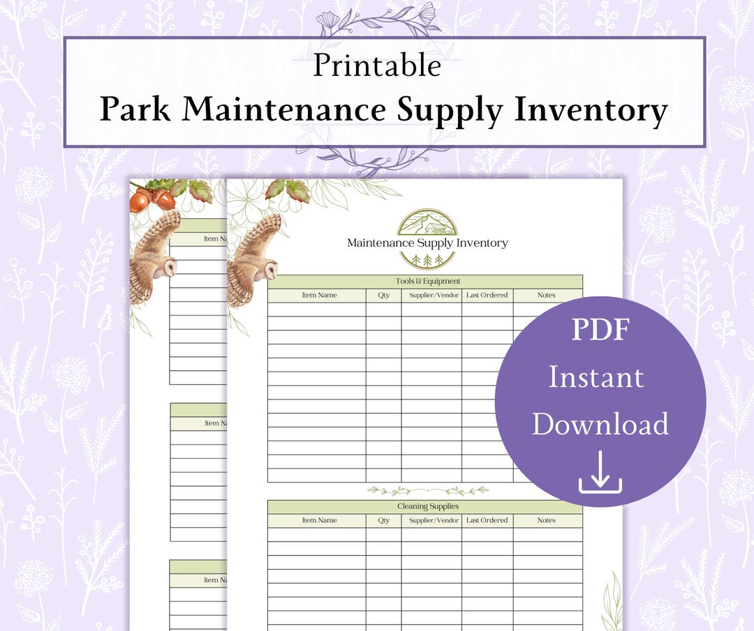 Maintenance Supply Inventory Printable PDF, Facility Inventory Tracker ...