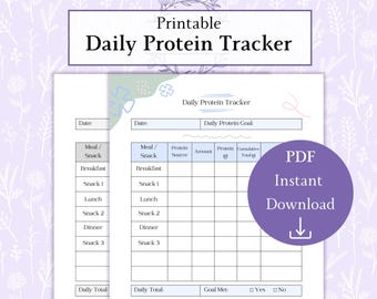 Daily Protein Tracker Printable PDF, Protein Log, Fitness Nutrition Tracker, Macro Tracking Sheet, Health Planner, Nutrition Log