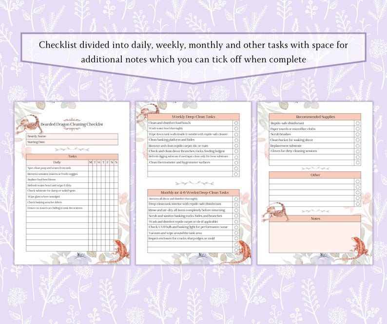 Bearded Dragon Cleaning Checklist Printable PDF, Reptile Tank ...