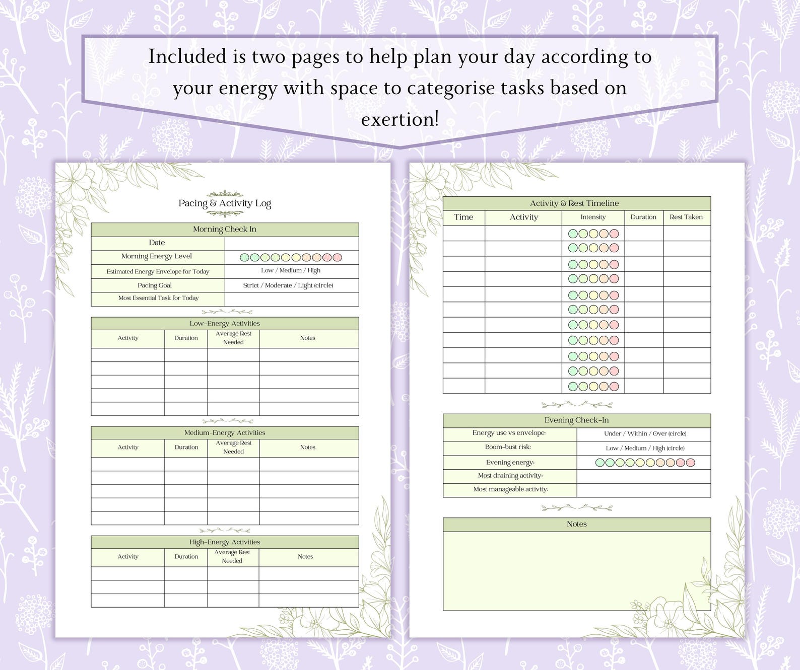 Pacing & Activity Log Printable PDF, CFS ME Pacing Tracker, Chronic ...