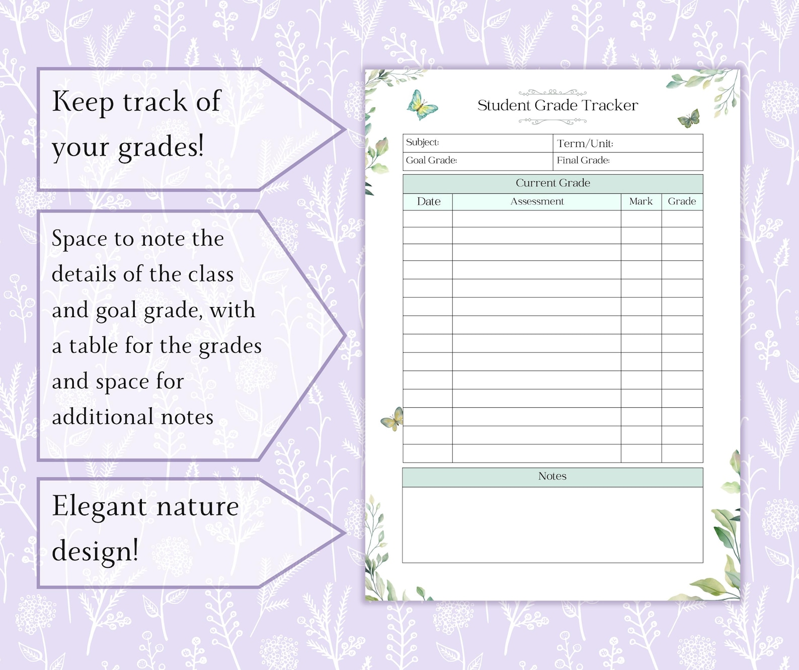 Student Grade Tracker Printable PDF | Student Profile Grade Log ...