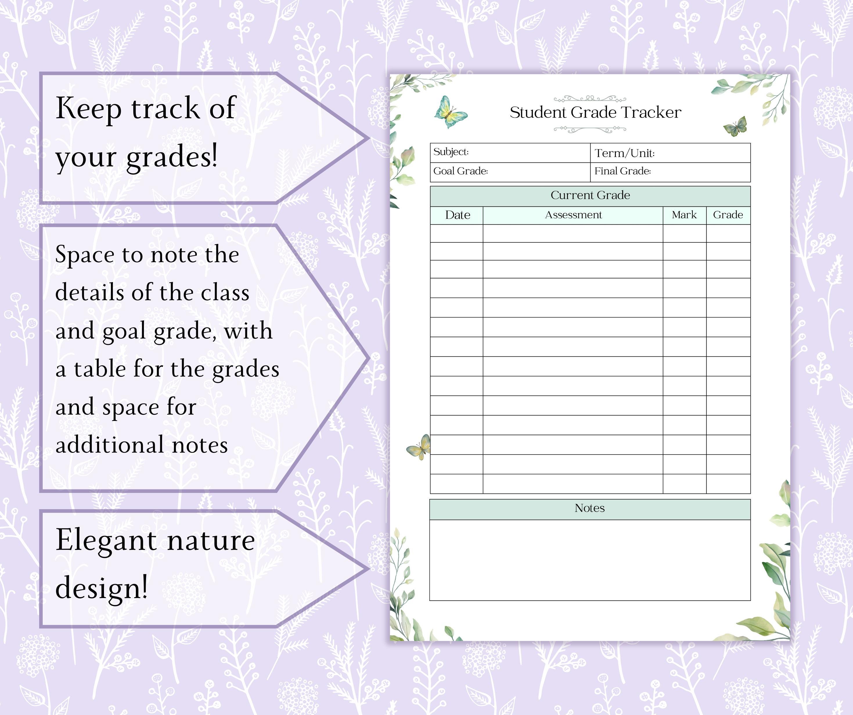 Student Grade Tracker Printable PDF | Student Profile Grade Log ...