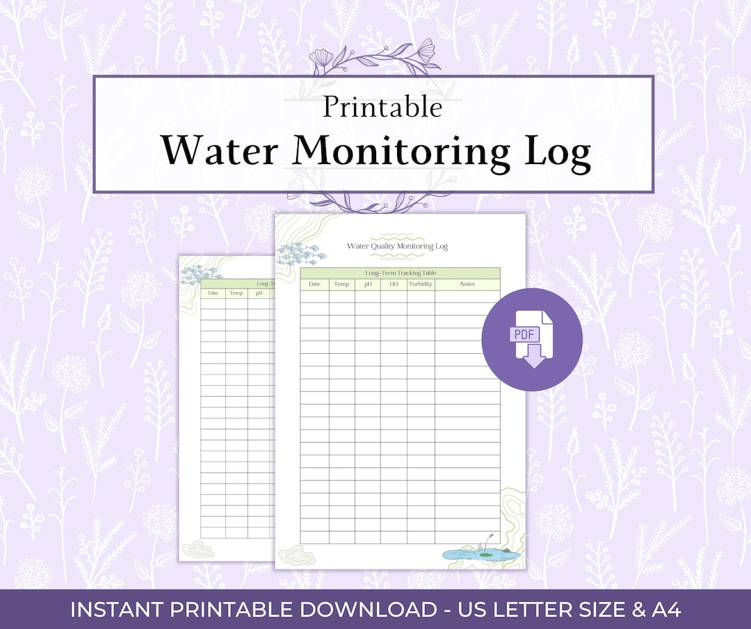 Water Quality Monitoring Log Printable PDF, Stream & Lake Testing ...