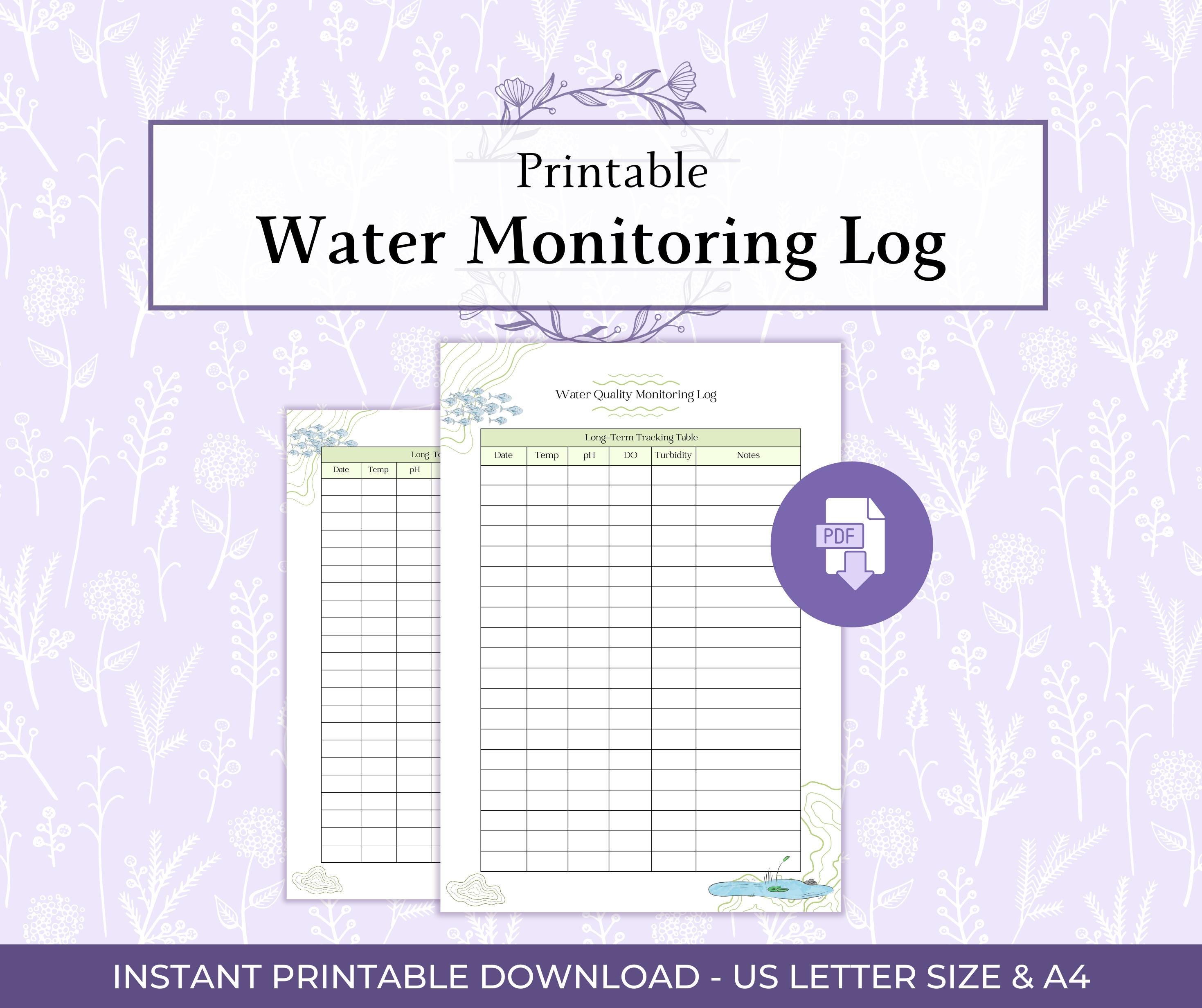 Water Quality Monitoring Log Printable PDF, Stream & Lake Testing ...