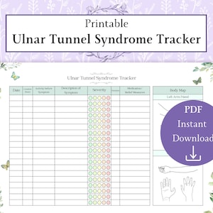 Ulnair tunnelsyndroom Tracker afdrukbare pdf | Symptomenoverzicht | Zenuwblok ulnaris | Medische tracker | Dagboek polspijn