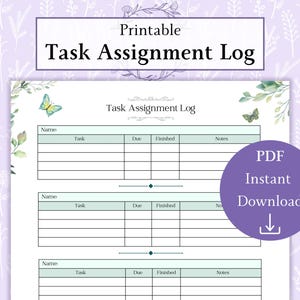 Task Assignment Log Printable PDF | Employee Task List | Task Delegation | Team Task Management | Employee Progress