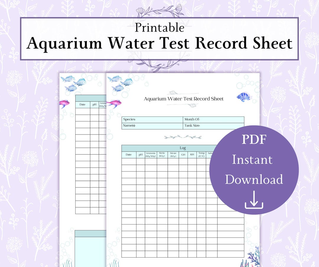 Fish Tank Water Test Log Printable PDF | Aquarium Water Test Sheet ...