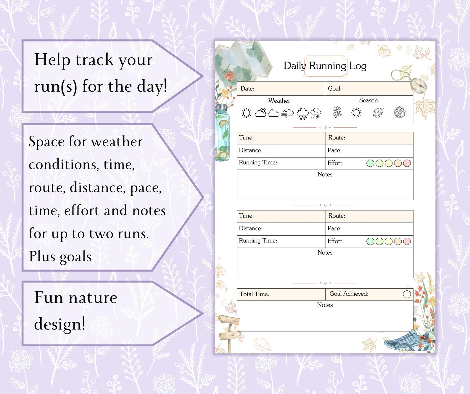 Daily Running Log Printable PDF | Running Chart | Running Log Book ...
