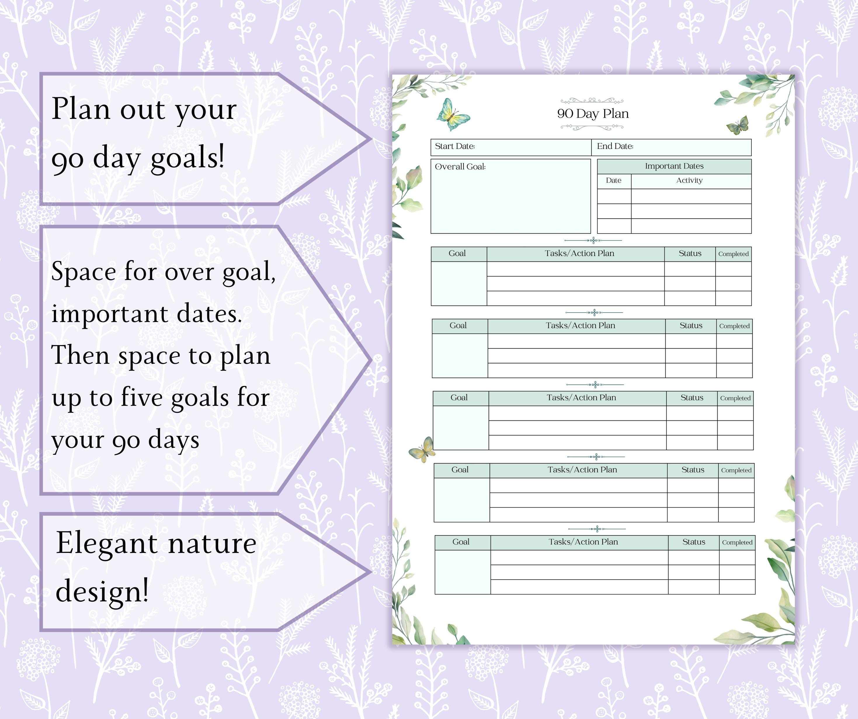 90 Day Action Plan Printable PDF | Goal Action Plan | 90 Day Journal ...