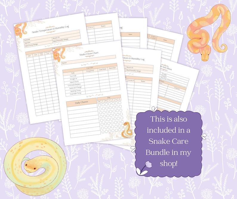 Picture Idea: Snake Chore Chart Printable Pdf Reptile Care Responsibility Tracker