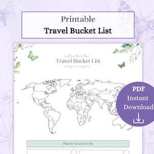Travel Bucket List druckbare PDF | Weltkarte Checkliste | Reise Wunschliste | Reise-Checkliste | Bucketlist