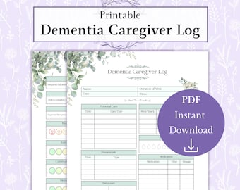 Dementia Caregiver Daily Log Printable PDF | Alzheimers Planner | Dementia Schedule | Senior Care Planner