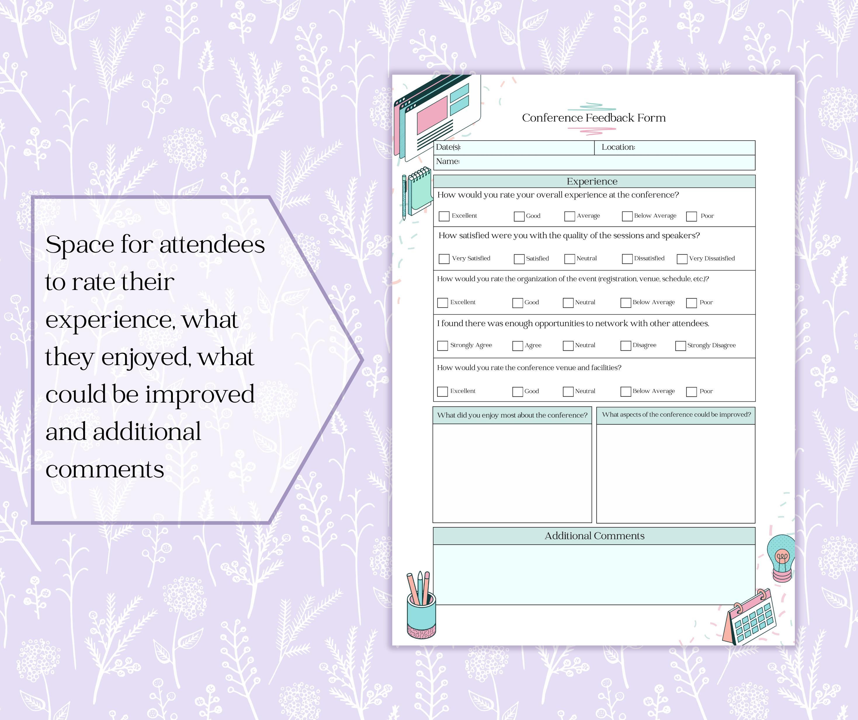 Conference Feedback Form Printable PDF | Conference Review Sheet ...