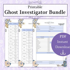 Paquete de investigación de Phasmophobia en formato PDF imprimible / Hoja de referencia de tipos de fantasmas / Diario de caza de fantasmas