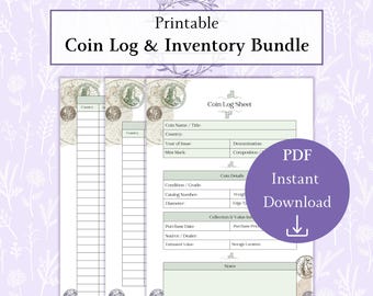 Coin Inventory Logbook Bundle Printable PDF, Coin Collection Log, Coin Inventory Log, Tracking Sheet