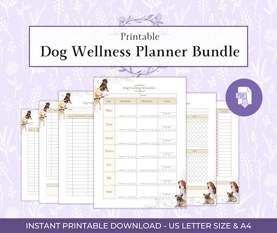 Dog Wellness Planner Bundle Printable PDF, Supplement Tracker + Medication Log + Symptom Tracker + Feeding Schedule, Pet Health PDF
