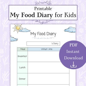 Mijn eetdagboek afdrukbare pdf | Tabel Maaltijden | Peutermaaltijdplan | Voedsellogboek voor kinderen | Dagelijks voedingsdagboek voor kinderen