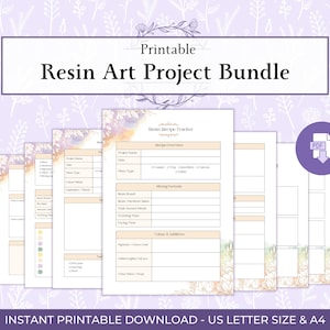 Harz Kunst druckbares Bundle druckbare PDF, Harz Planer Kit, Epoxy Rezept Tracker, Harz Experiment Log Chart, Harz Projektplaner