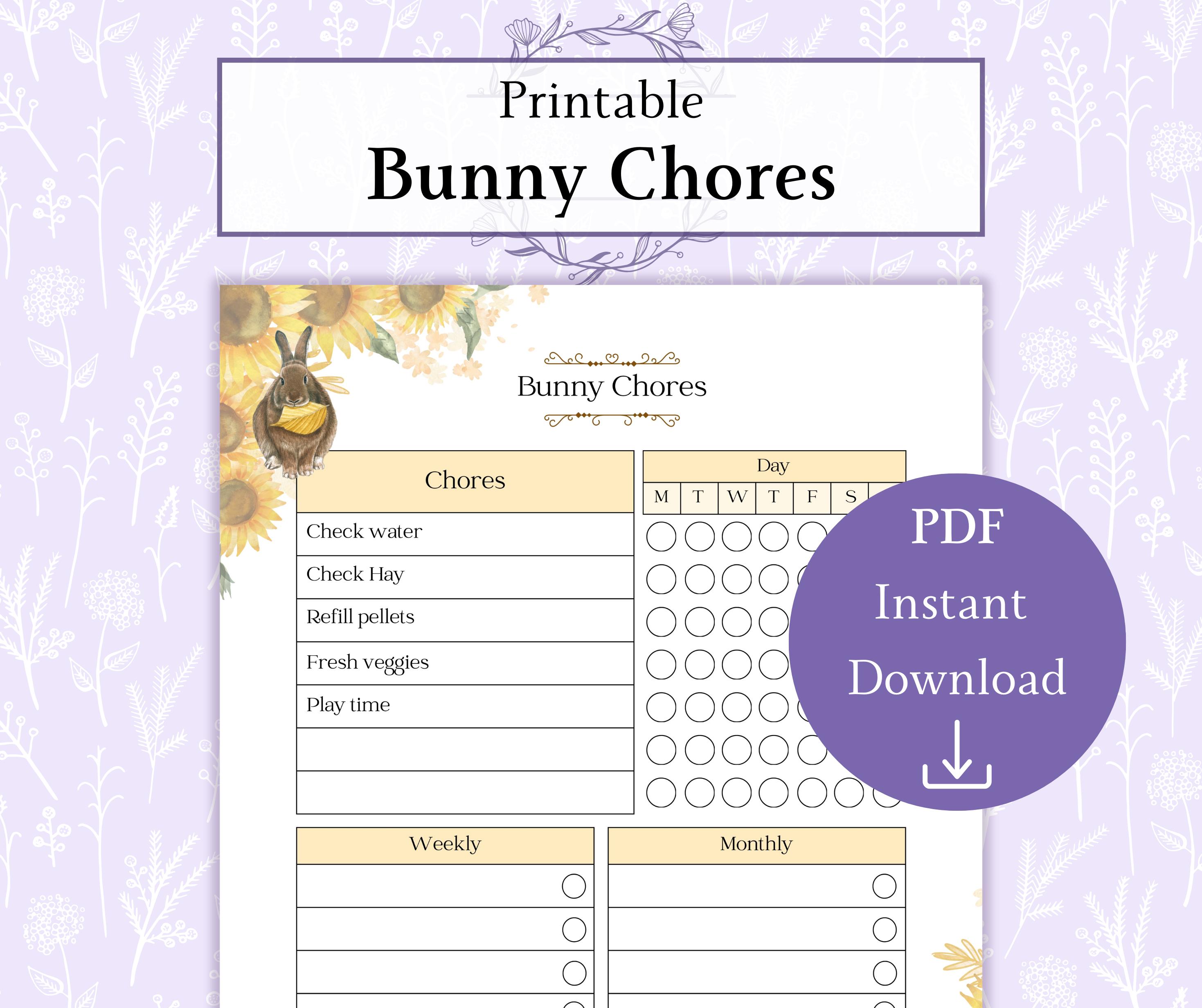 Bunny Chores Printable PDF | Pet Chore Chart | Bunny Tracker | Rabbit ...