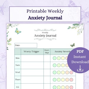 Afdrukbare pdf angstdagboek | Wekelijkse angstwerkbladen | Therapienotities | Gevoelenstabel | Angsttriggers